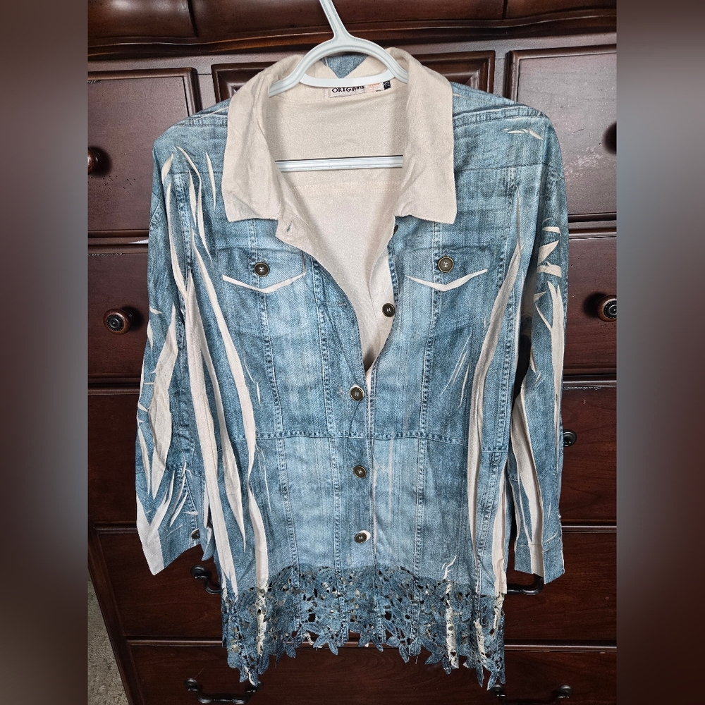 NWOT, Unique Denim Look  Button-Up Jacket, Sz. XL